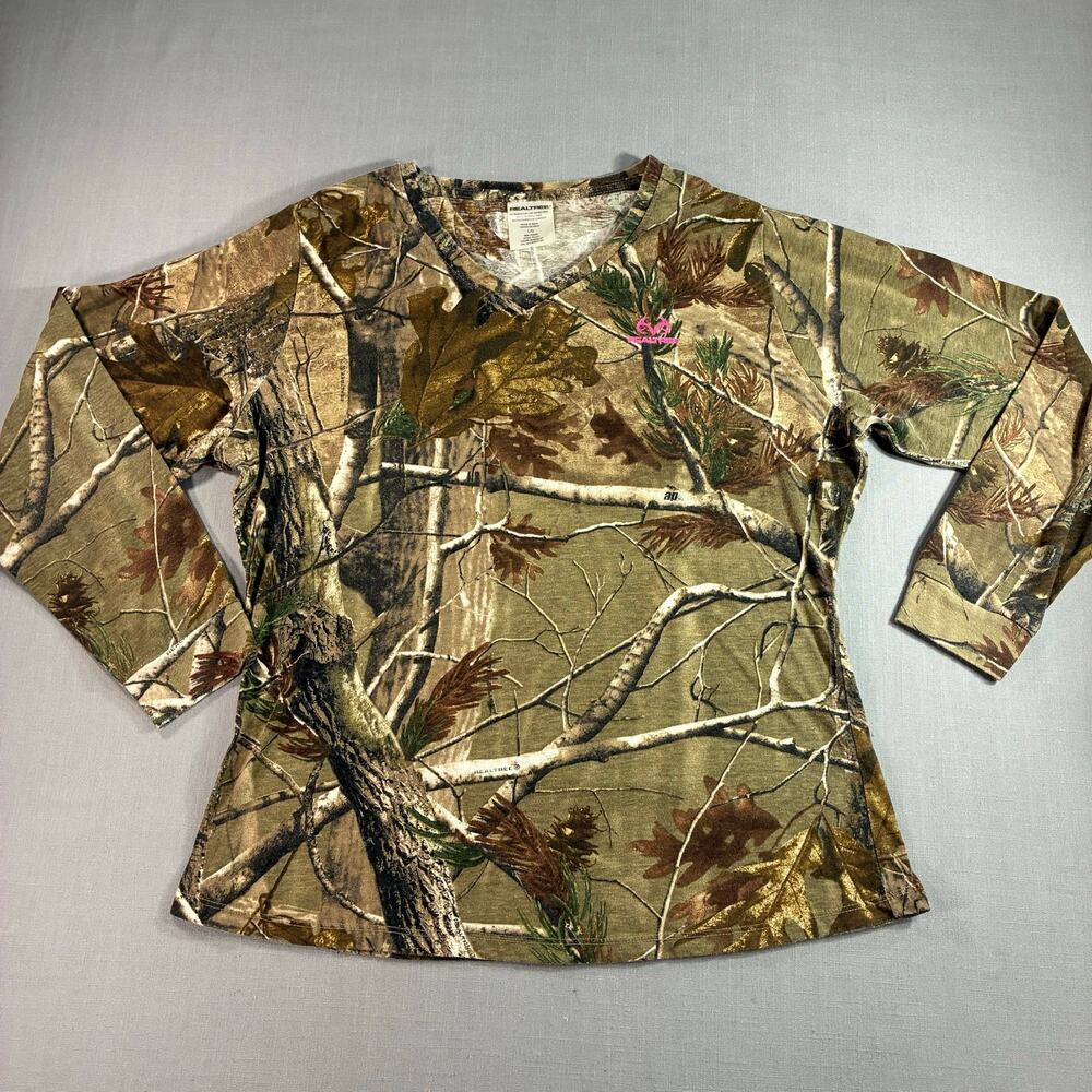 Realtree Women's Camo Long Sleeve T-Shirt Large Hunting Outdoor Pink Logo